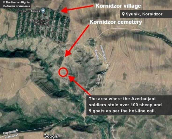 Կոռնիձոր գյուղի գերեզմանոցի մոտից ադրբեջանական զինծառայողները հափշտակել են Կոռնիձորի բնակչի 107 ոչխարն ու 5 այծը. ՄԻՊ