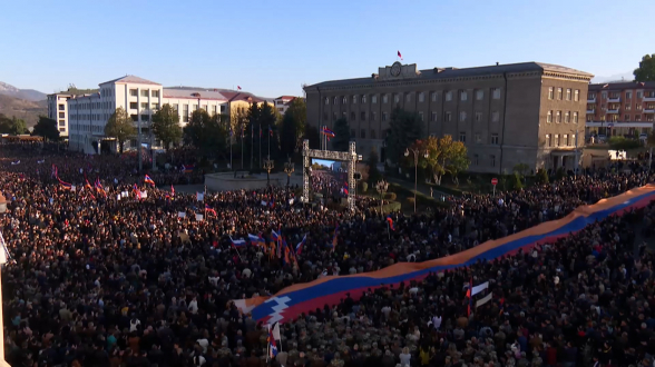 Митинг на площади Возрождения в Арцахе (видео)