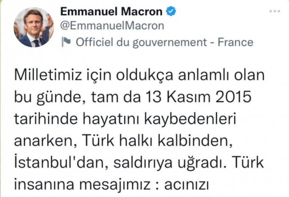 Մակրոնը թուրքերենով ցավակցել է թուրքերին․ հեսա Ֆրանսիայի դրոշն առած փողոց են լցվելու